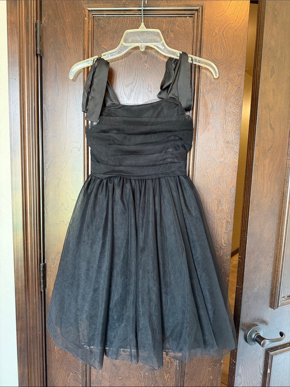 Mable Black Tulle Short Evening Dress with Bow Shoulder Straps